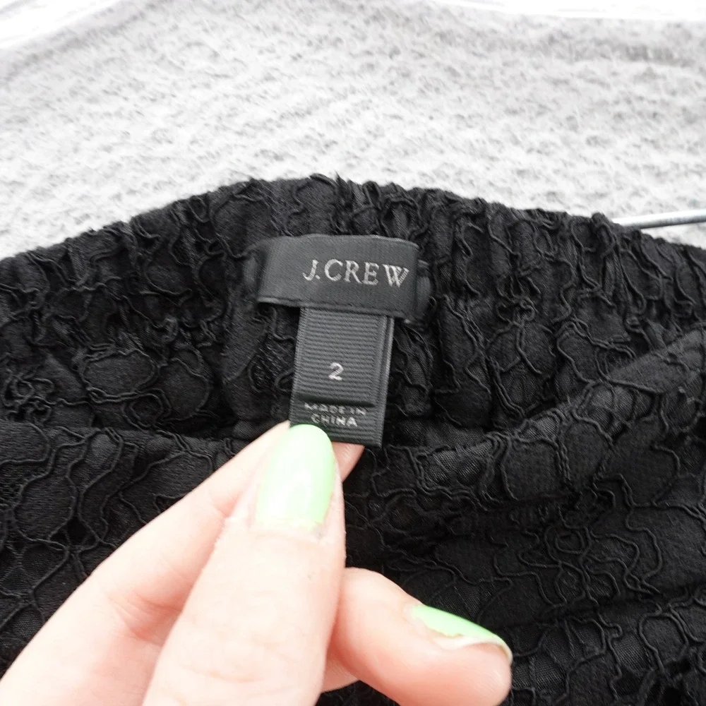 J Crew Lace Pull On‎ Ankle Pants Size 2 Black Women Elastic Waist Scalloped Hem